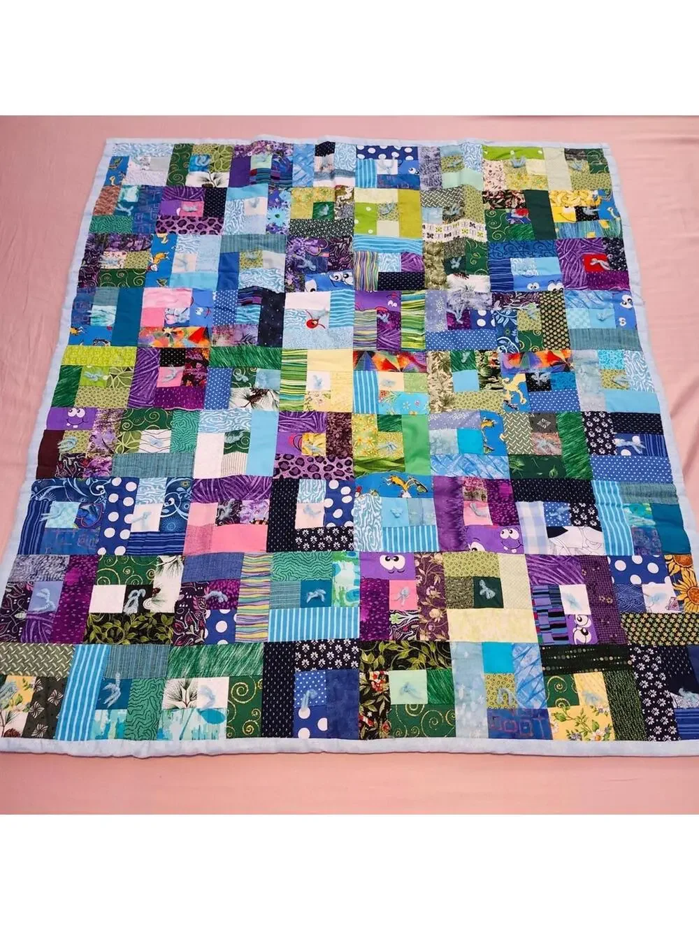Colorful Handmade Patchwork Quilt 36 x 40 Inch